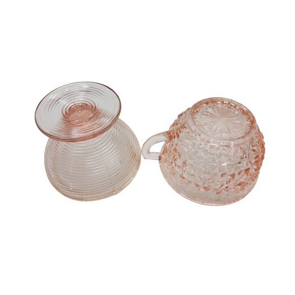 vintage depression glass pink beehive footed sugar bowl with tea cup - Picture 4 of 4